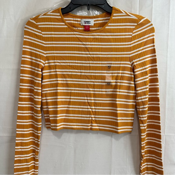 TOMMY JEANS WOMEN'S BACK-CUTOUT STRIPED RIBBED TOP IN YELLOW XS - Picture 2 of 8